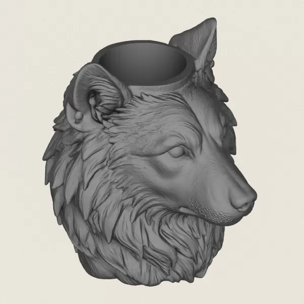 Wolf Head Vase Print Ready 3D Model - Model preview 5