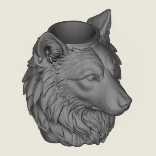 Wolf Head Vase Print Ready 3D Model - Model thumbnail 5