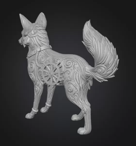 Steampunk Fox Figurine – Highly Detailed 3D Model - Model preview 3