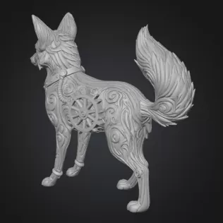 Steampunk Fox Figurine – Highly Detailed 3D Model - Model thumbnail 3