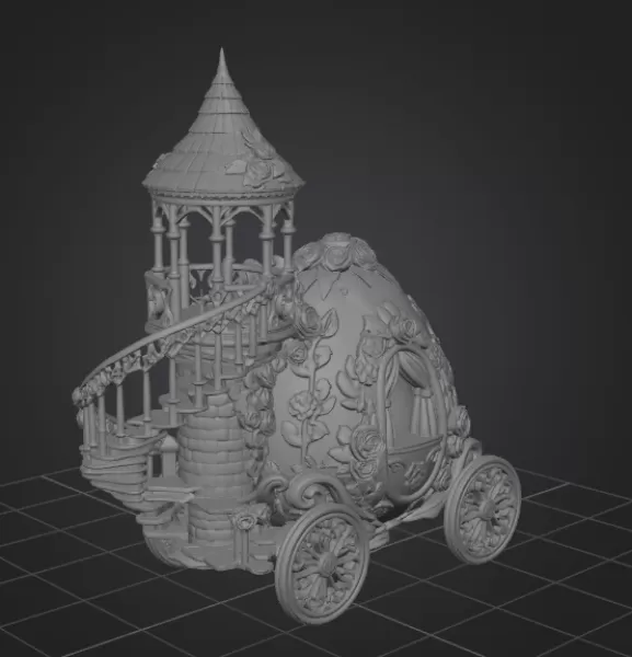 Floral Fantasy Egg Tower Carriage – STL File 3D Printable - Model preview 8