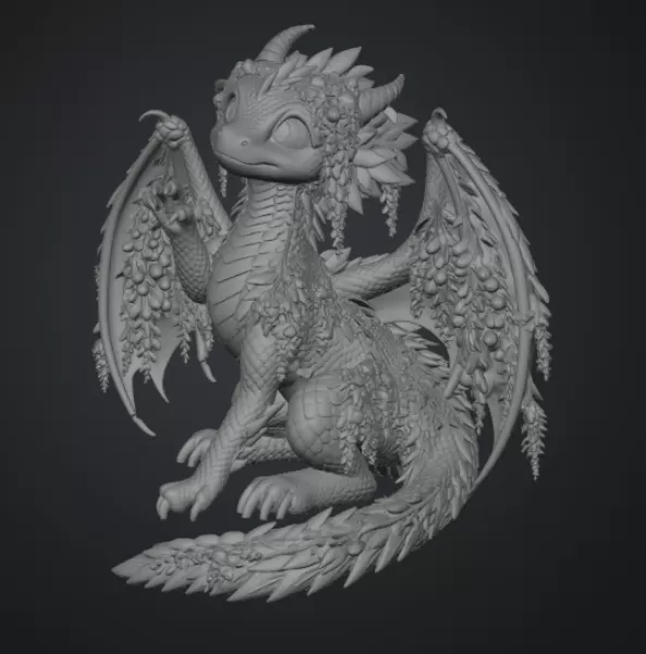 Wisteria Blossom Dragon STL File for 3D Print - Model preview 14
