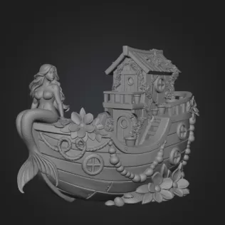 Mermaid Boat House STL File 3D Printable Fantasy Mermaid Scene