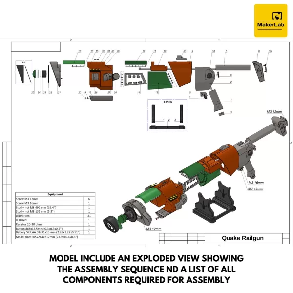 Railgun - Quake III Arena - Printable 3d model - STL files - Model preview 10