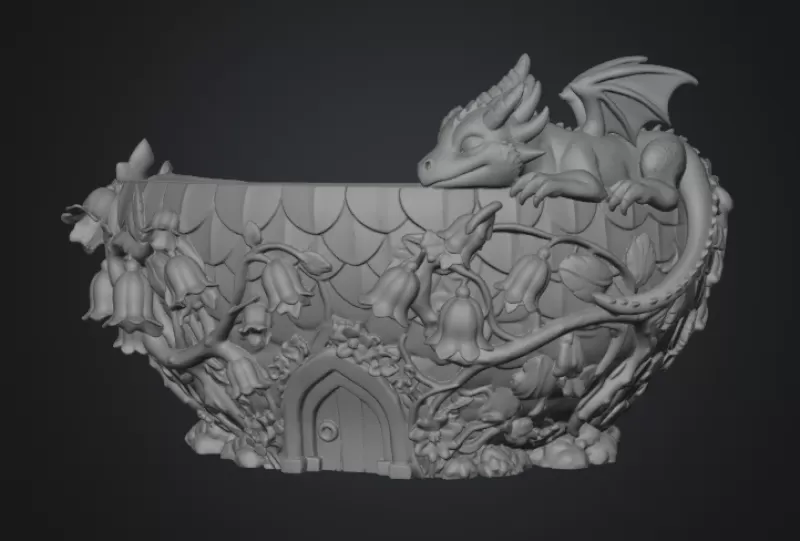 Baby Dragon Flower Bowl STL File for 3D Print - Model preview 16