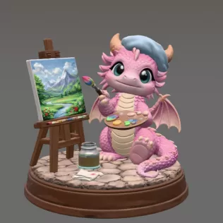 Cute Artist Dragon STL File for 3D Print - Model thumbnail 3