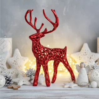 3 pcs. Miniature Modern Deer Family, Voronoi Diagram Christmas