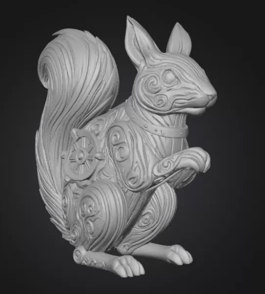 Steampunk Squirrel – Ornamental Mechanical Creature (STL) - Model preview 5