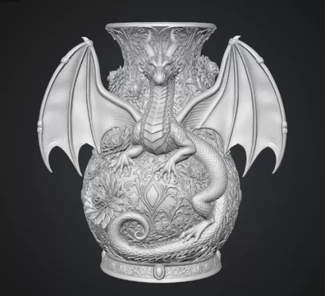 Crimson Floral Dragon Vase STL File for 3D Print - Model preview 12