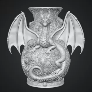 Crimson Floral Dragon Vase STL File for 3D Print - Model thumbnail 12
