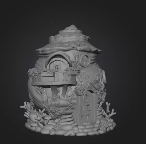 Seashell Cottage STL File 3D Printable Ocean Fantasy House - Model preview 10