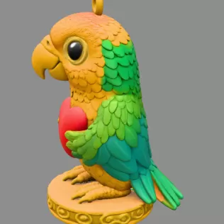 Colorful Parrot Pendant Holding a Heart – Cute Bird Pendant - Model thumbnail 3