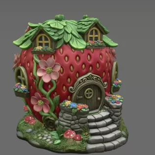 Strawberry Fairy Cottage STL File 3D Printable - Model thumbnail 6
