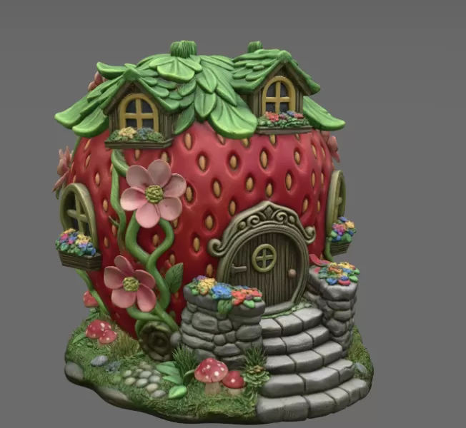 Strawberry Fairy Cottage STL File 3D Printable - Model preview 6