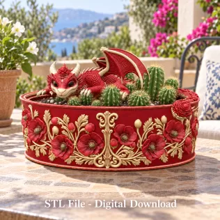 Crimson Poppy Dragon Planter STL File for 3D Print - Model thumbnail 2