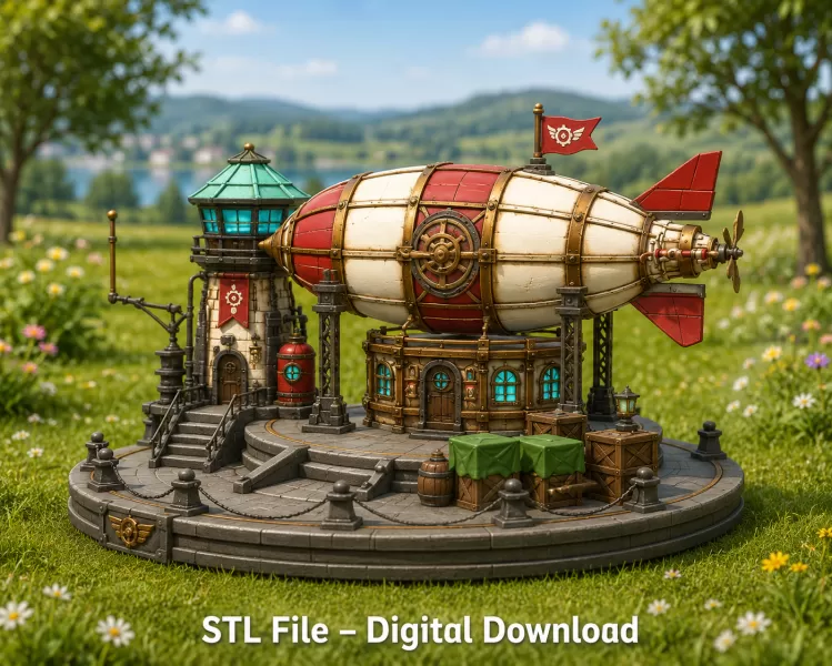 Steampunk Airship Station STL File for 3D Print - Model preview 4