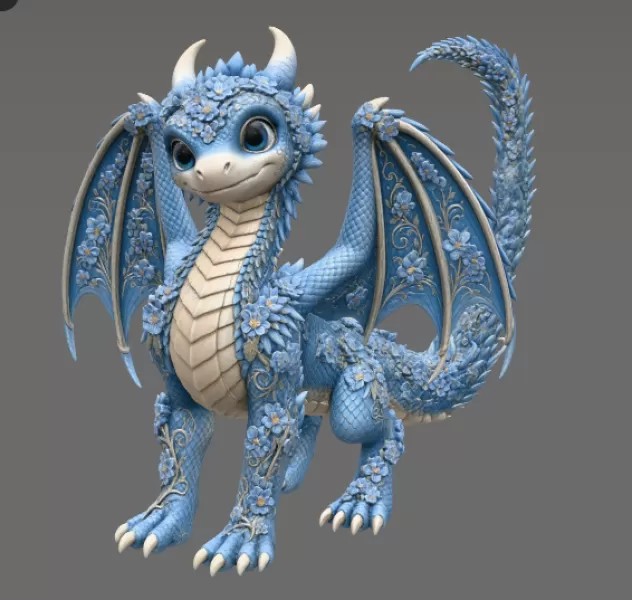 Azure Blossom Dragon STL File for 3D Print - Model preview 5