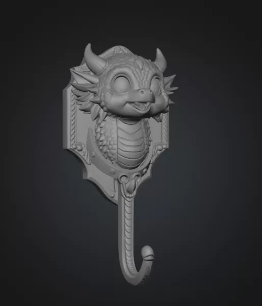 Cute Dragon Wall Hook STL File for 3D Print - Model preview 11