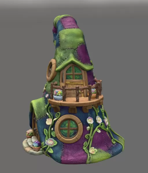 Whimsical Wizard Hat House STL File 3D Printable - Model preview 4