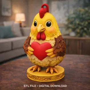Cute Chicken / Rooster Pendant — Holding Heart