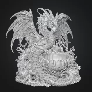 Gothic Halloween Dragon Pumpkin Bowl STL File for 3D Print - Model thumbnail 16