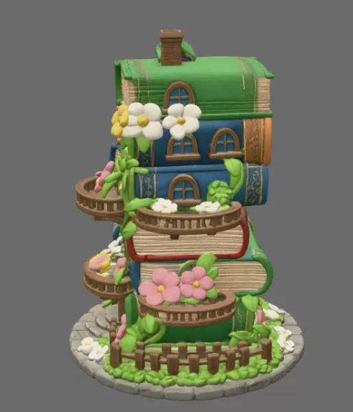 Enchanted Book Tower House STL File 3D Printable - Model preview 4