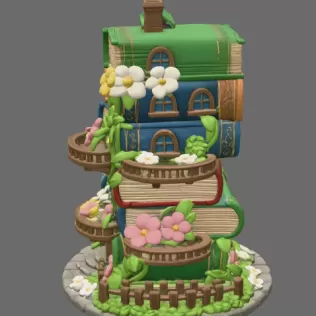 Enchanted Book Tower House STL File 3D Printable - Model thumbnail 4