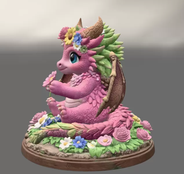 Cute Flower Dragon STL File 3D Print - Model preview 3