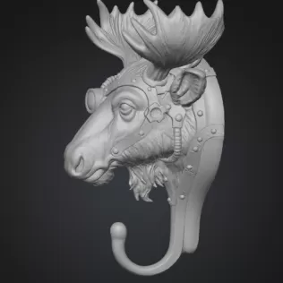 Steampunk Moose Head Wall Hook – High-Detail 3D Printable Sculpt - Model thumbnail 3