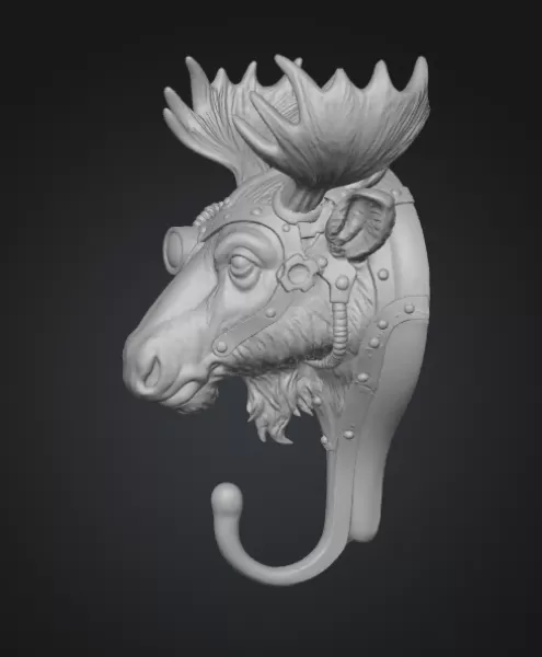 Steampunk Moose Head Wall Hook – High-Detail 3D Printable Sculpt - Model preview 3