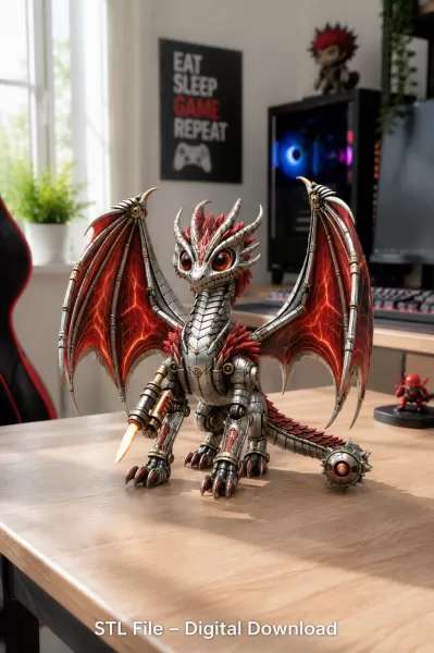 Mechanical Inferno Dragon STL File for 3D Print - Model preview 3
