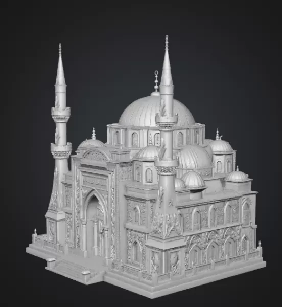 Blue Dome and Twin Minaret Architecture STL File for 3D Print - Model preview 15