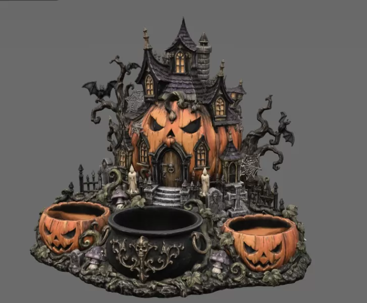 Haunted Pumpkin House Organizer STL File for 3D Print - Model preview 8