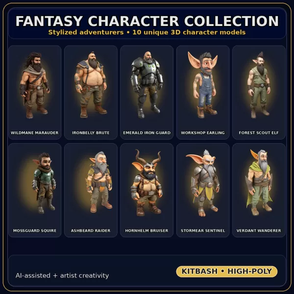 Fantasy Character Collection – Stylized Adventurer Kitbash Pack - Model preview 1