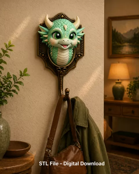 Cute Dragon Wall Hook STL File for 3D Print - Model preview 2