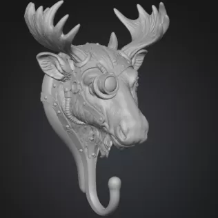 Steampunk Deer/Moose Wall Hook (High-Detail) - Model thumbnail 2