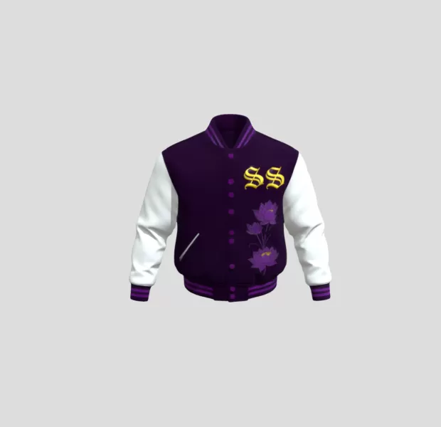 Purple Dragon Lotus Varsity Jacket - Model preview 1