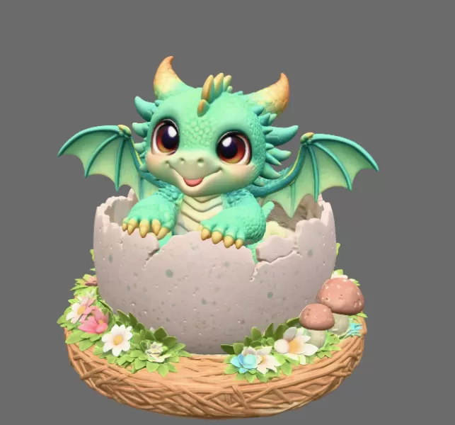Baby Dragon in Egg – STL File for 3D Printing - Model preview 3