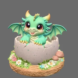 Baby Dragon in Egg – STL File for 3D Printing - Model thumbnail 3
