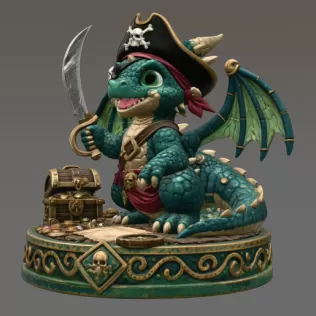 Cute Treasure Hunter Dragon STL File for 3D Printing - Model thumbnail 4