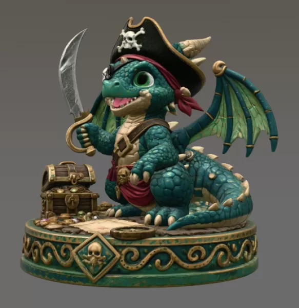 Cute Treasure Hunter Dragon STL File for 3D Printing - Model preview 4