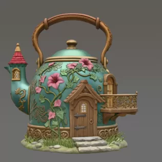 Fantasy Teapot Fairy House – STL File 3D Print - Model thumbnail 3