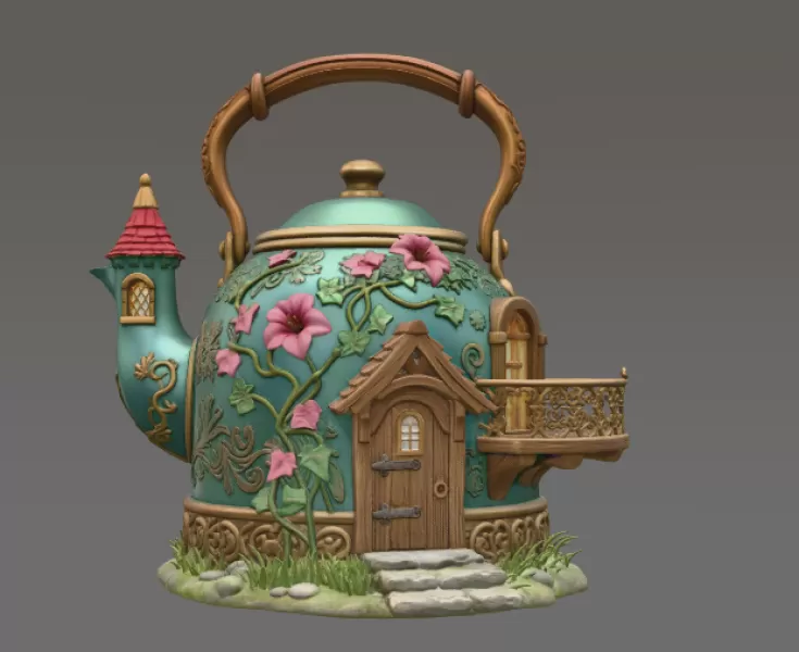 Fantasy Teapot Fairy House – STL File 3D Print - Model preview 3