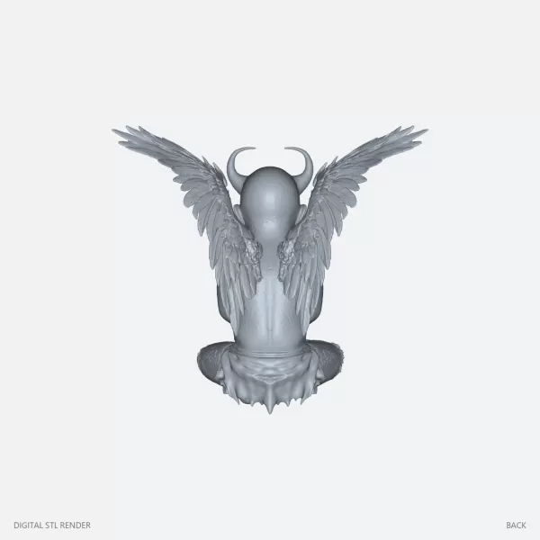 Horned Winged Cherub with Skull - STL - Model preview 4