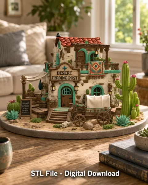 Desert Trading Post Fantasy Western Village STL File for 3D - Model preview 4