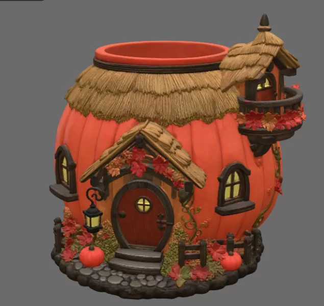 Autumn Pumpkin Cottage Planter STL File for 3D Print - Model preview 8