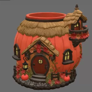 Autumn Pumpkin Cottage Planter STL File for 3D Print - Model thumbnail 8