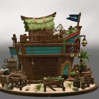 Floating Fish Market Boat STL File for 3D Print - Model thumbnail 10