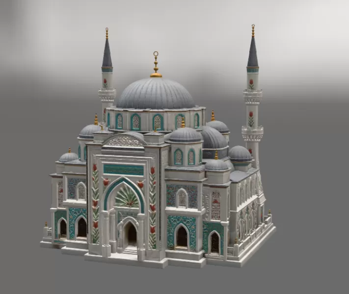 Blue Dome and Twin Minaret Architecture STL File for 3D Print - Model preview 12