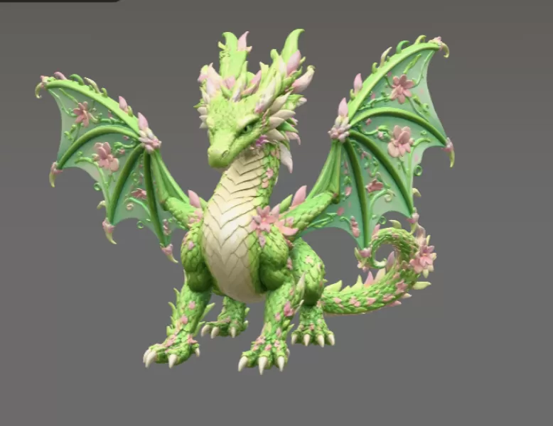 Spring Blossom Dragon STL File for 3D Print - Model preview 5